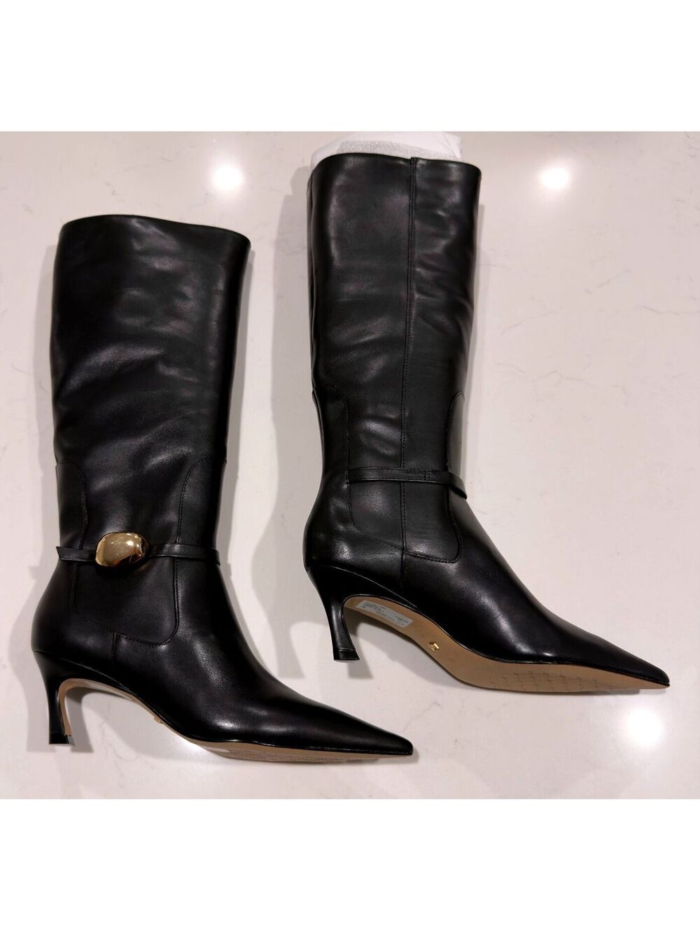 Arezzo Farrah Black Leather Pointed Toe Knee High Boot Women Size 7